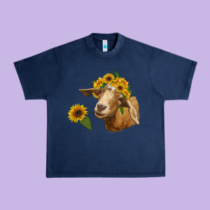 Goat With Sunflower Urban Heavy Tee Designed By Ranaportraitstore