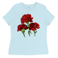 Baby Blue Scarlet Red Carnation Illustrations Ladies Tee - LillyAllenDesigns