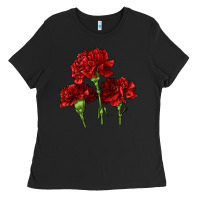 Black Scarlet Red Carnation Illustrations Ladies Tee - LillyAllenDesigns