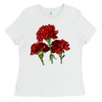 White Scarlet Red Carnation Illustrations Ladies Tee - LillyAllenDesigns