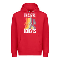 Red bigfoot t  shirt bigfoot   this girl believes t  shirt Premium Hoodie - DesigneFamous