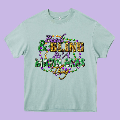 Heads And Bling It's' A Mardi Gras Thing Heavy Core Tee Designed By Fadigitalartstudio