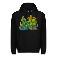Black watercolor cactus Premium Hoodie - BarkalooDesign