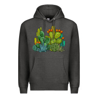 Charcoal Heather watercolor cactus Premium Hoodie - BarkalooDesign