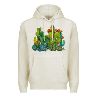 Oatmeal Heather watercolor cactus Premium Hoodie - BarkalooDesign