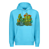 Ocean Blue watercolor cactus Premium Hoodie - BarkalooDesign