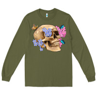 Army Green skull flora butterfly Long Sleeve Tee - Artiststas
