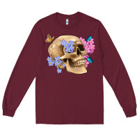 Burgundy skull flora butterfly Long Sleeve Tee - Artiststas