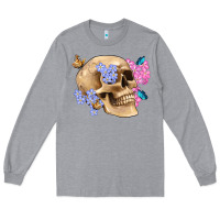 Heather Grey skull flora butterfly Long Sleeve Tee - Artiststas