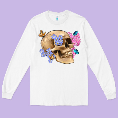 Skull Flora Butterfly Long Sleeve Tee Designed By Artiststas