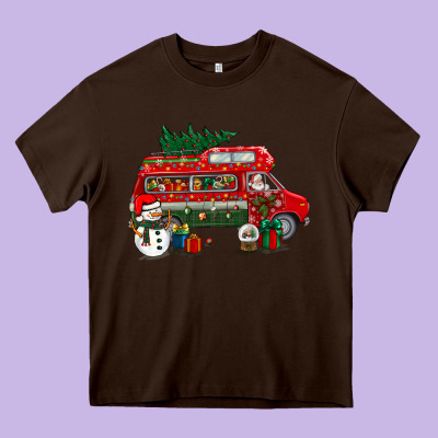 Christmas Santa Claus With Retro Van Heavy Core Tee Designed By Bundleandbundleshop