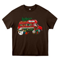 Chocolate Brown christmas santa claus with retro van Heavy Core Tee - BundleAndBundleShop