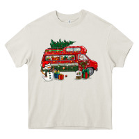 Cream christmas santa claus with retro van Heavy Core Tee - BundleAndBundleShop