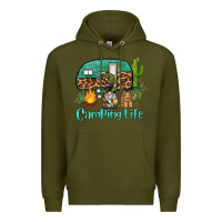 Army Green camping life caravan and gnome Premium Hoodie - BarkalooDesign