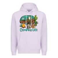 Lilac camping life caravan and gnome Premium Hoodie - BarkalooDesign