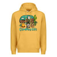 Mustard camping life caravan and gnome Premium Hoodie - BarkalooDesign