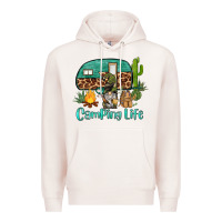 Pale Pink camping life caravan and gnome Premium Hoodie - BarkalooDesign