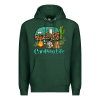 Sports Green camping life caravan and gnome Premium Hoodie - BarkalooDesign
