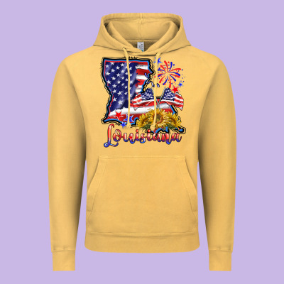 4th Of July  Louisiana Map Vintage Hoodie Designed By Barkaloodesign