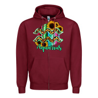 Burgundy Aquarius Zodiac Sign Sunflower Leopard Serape Zipper Hoodie - RanaPortraitStore