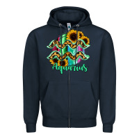 Navy Aquarius Zodiac Sign Sunflower Leopard Serape Zipper Hoodie - RanaPortraitStore