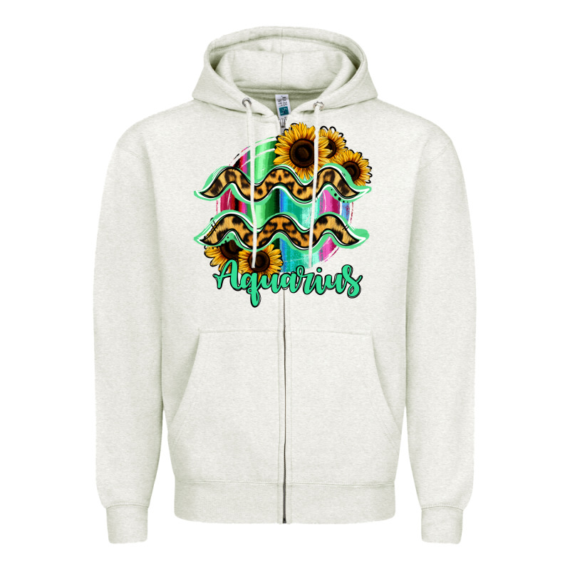 Aquarius Zodiac Sign Sunflower Leopard Serape Zipper Hoodie by RanaPortraitStore | Teevron