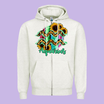 Aquarius Zodiac Sign Sunflower Leopard Serape Zipper Hoodie Designed By Ranaportraitstore