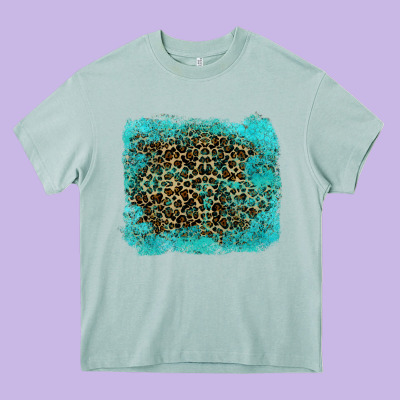 Leopard Turquoise Heavy Core Tee Designed By Ranaportraitstore