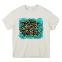 Cream leopard turquoise Heavy Core Tee - RanaPortraitStore