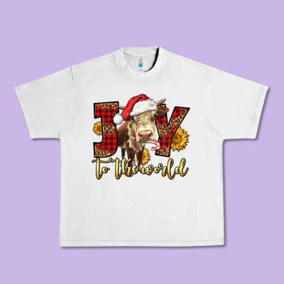 Joy To The World Christmas Cow Urban Heavy Tee Designed By Lillyallendesigns