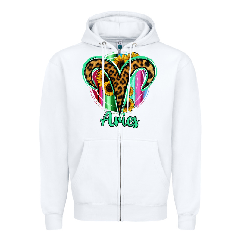 Aries Zodiac Sign Sunflower Leopard Serape Zipper Hoodie by RanaPortraitStore | Teevron
