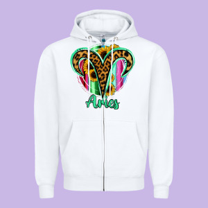 Aries Zodiac Sign Sunflower Leopard Serape Zipper Hoodie Designed By Ranaportraitstore