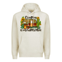 Oatmeal Heather camping is my happy place caravan Premium Hoodie - BarkalooDesign