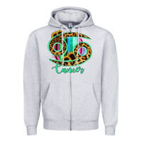 Heather Grey Cancer Zodiac Sign Sunflower Leopard Serape Zipper Hoodie - RanaPortraitStore
