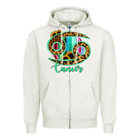Oatmeal Heather Cancer Zodiac Sign Sunflower Leopard Serape Zipper Hoodie - RanaPortraitStore