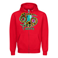 Red Cancer Zodiac Sign Sunflower Leopard Serape Zipper Hoodie - RanaPortraitStore