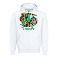 White Cancer Zodiac Sign Sunflower Leopard Serape Zipper Hoodie - RanaPortraitStore