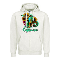 Oatmeal Heather Capricorn Zodiac Sign Sunflower Leopard Serape Zipper Hoodie - RanaPortraitStore