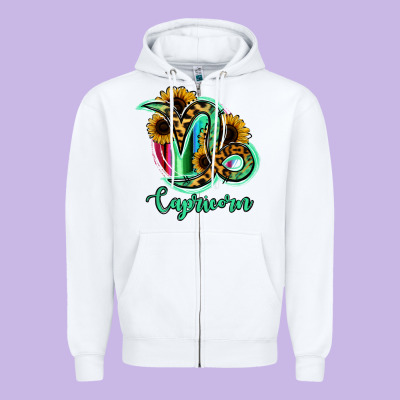 Capricorn Zodiac Sign Sunflower Leopard Serape Zipper Hoodie Designed By Ranaportraitstore