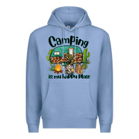 Colony Blue camping is my happy place caravan and gnome Premium Hoodie - BarkalooDesign