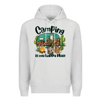 Dove Grey camping is my happy place caravan and gnome Premium Hoodie - BarkalooDesign