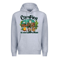 Heather Grey camping is my happy place caravan and gnome Premium Hoodie - BarkalooDesign
