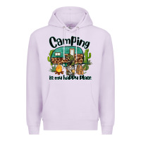 Lilac camping is my happy place caravan and gnome Premium Hoodie - BarkalooDesign