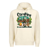 Sandshell camping is my happy place caravan and gnome Premium Hoodie - BarkalooDesign
