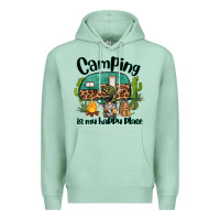 Seafoam camping is my happy place caravan and gnome Premium Hoodie - BarkalooDesign