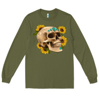 Army Green skull flowers and gemstone Long Sleeve Tee - Artiststas