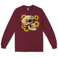 Burgundy skull flowers and gemstone Long Sleeve Tee - Artiststas