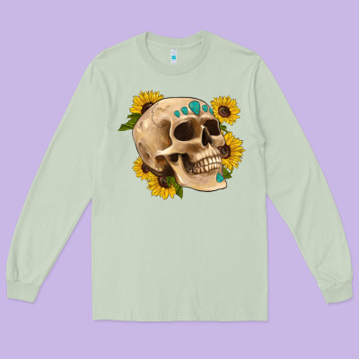 Skull Flowers And Gemstone Long Sleeve Tee Designed By Artiststas