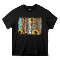 Black aztec leopard turquoise sunflower background Heavy Core Tee - RanaPortraitStore