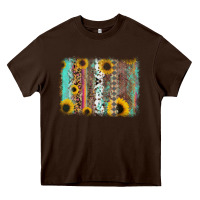Chocolate Brown aztec leopard turquoise sunflower background Heavy Core Tee - RanaPortraitStore